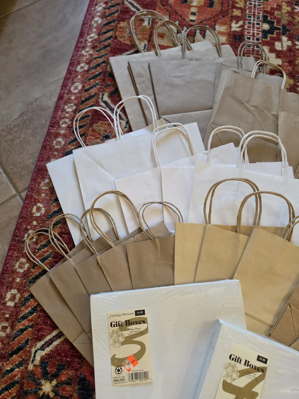 Assorted White, Kraft & Brown Paper Gift Bags & Boxes - Multipack - Set of 37